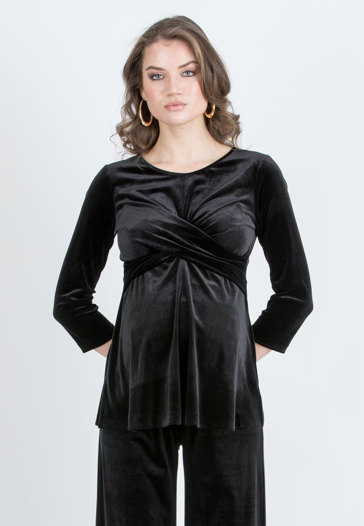 ATTESA CAROLINA M BLOUSE VELVET ZWART