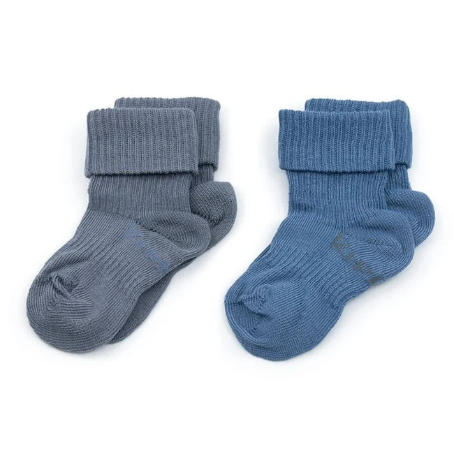 ^KIPKEP BLIJF-SOKJES-DENIM BLUE & GRAPHITE GREY 0-6MND