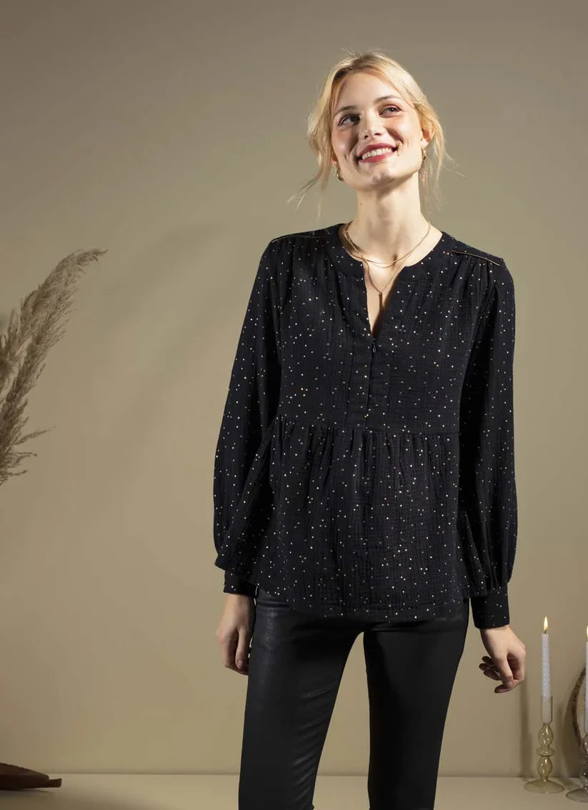 BALLOON BLOUSE ZIP GAZE COTON