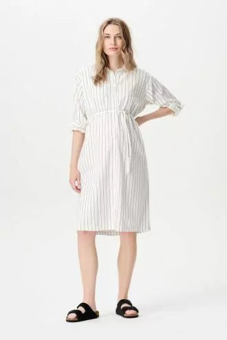 NOPPIES DIEGO NURSING DRESS CREAM THIN STRIPE