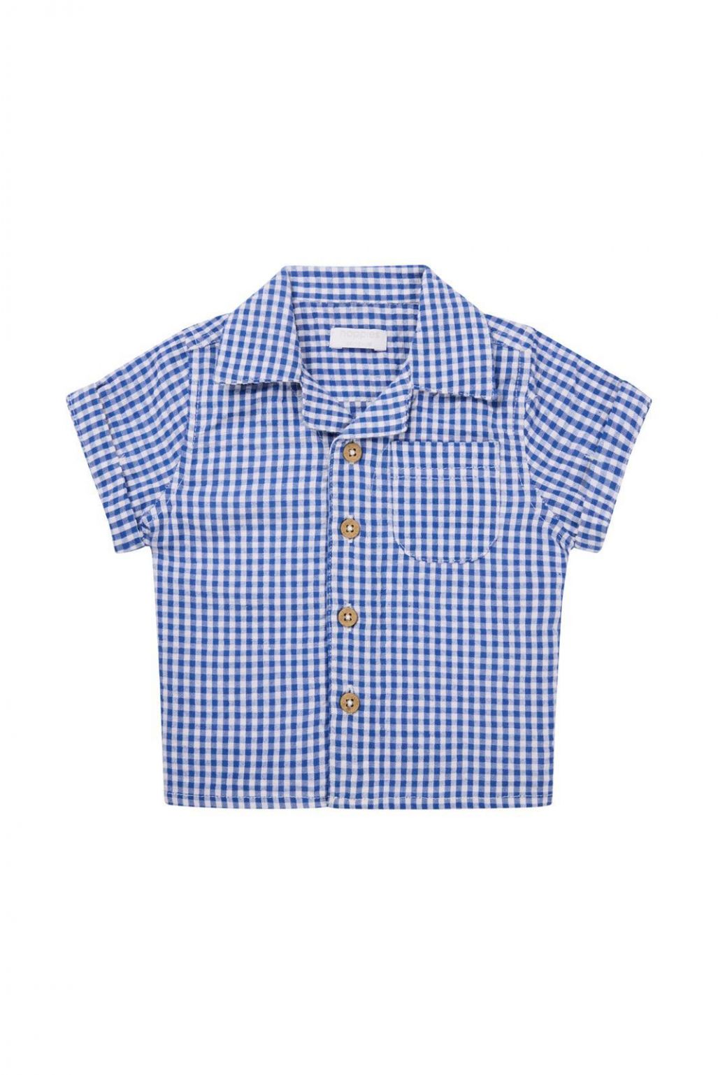 NOPPIES T-SHIRT OSNABRUCK CHECK PATERN MEDIUM BLUE