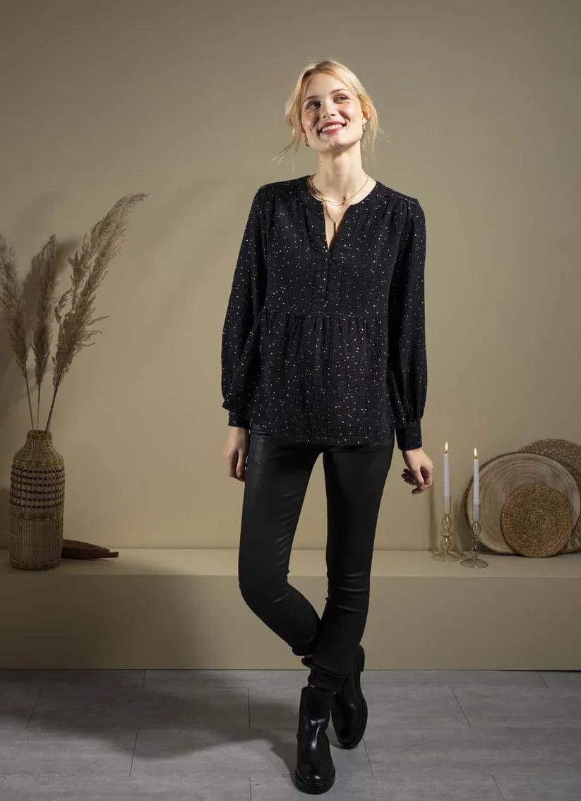 BALLOON BLOUSE ZIP GAZE COTON