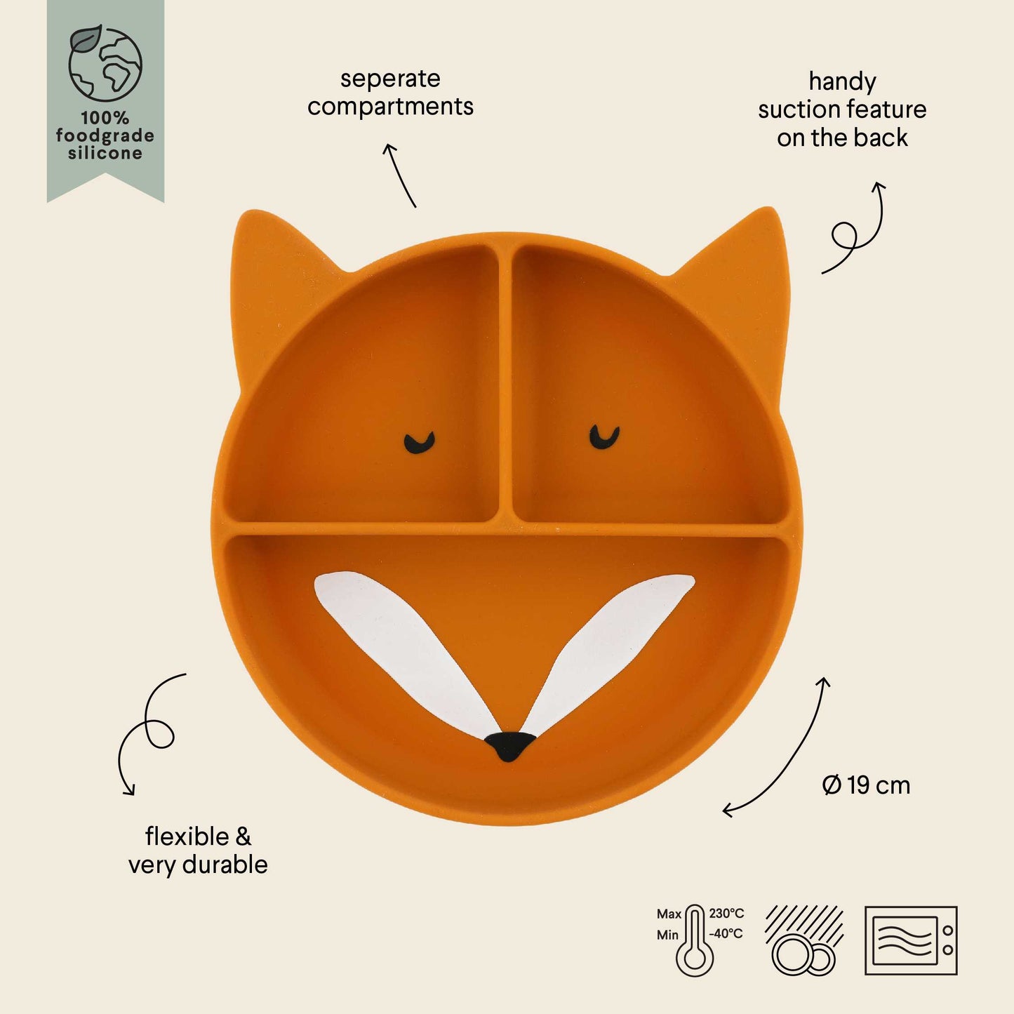 TRIXIE SILICONEN BORD MET VAKJES EN ZUIGNAP MR. FOX