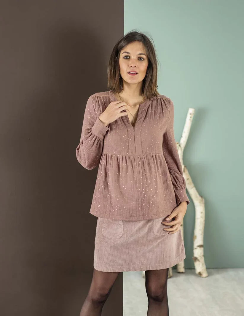 BALLOON BLOUSE ZIP GAZE COTON