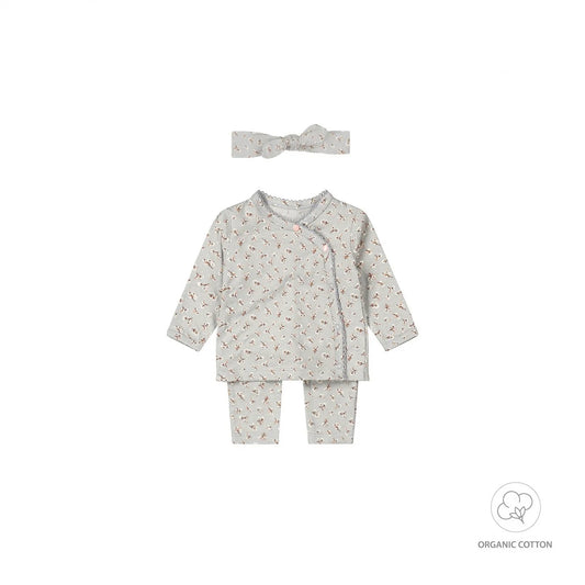 DIRKJE BIO SETJE BROEK/LONGSLEEVE/HAARBAND ZACHTBLAUW