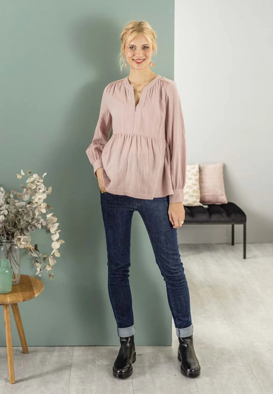 BALLOON BLOUSE ZIP GAZE COTON