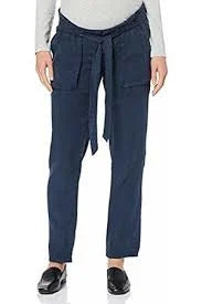 MAMA LICIOUS  BETHUNE LINEN WOVEN PANTS NAVY BLAZER