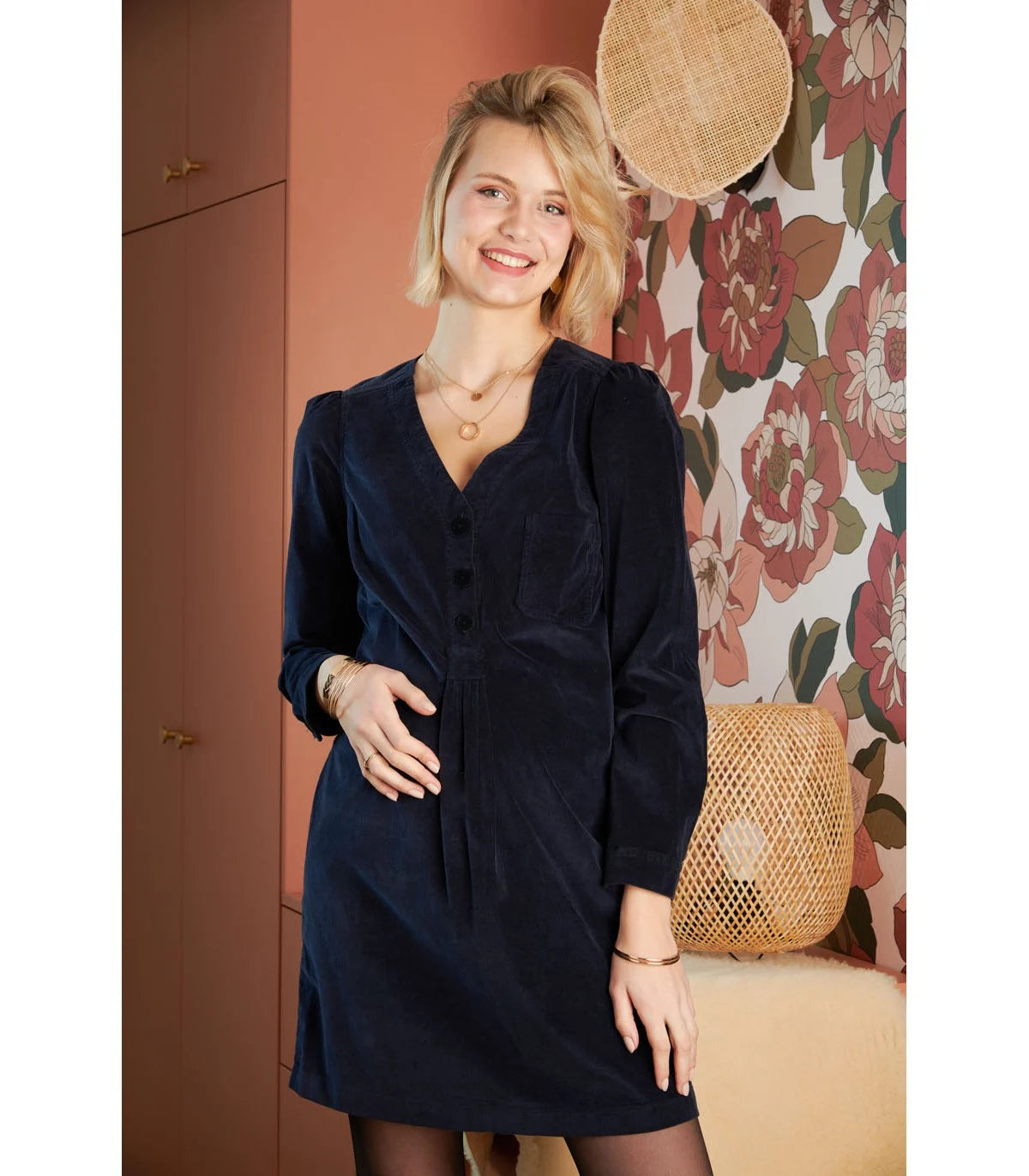 BALLOON ROBE LIQUETTE VELOURS MARINE