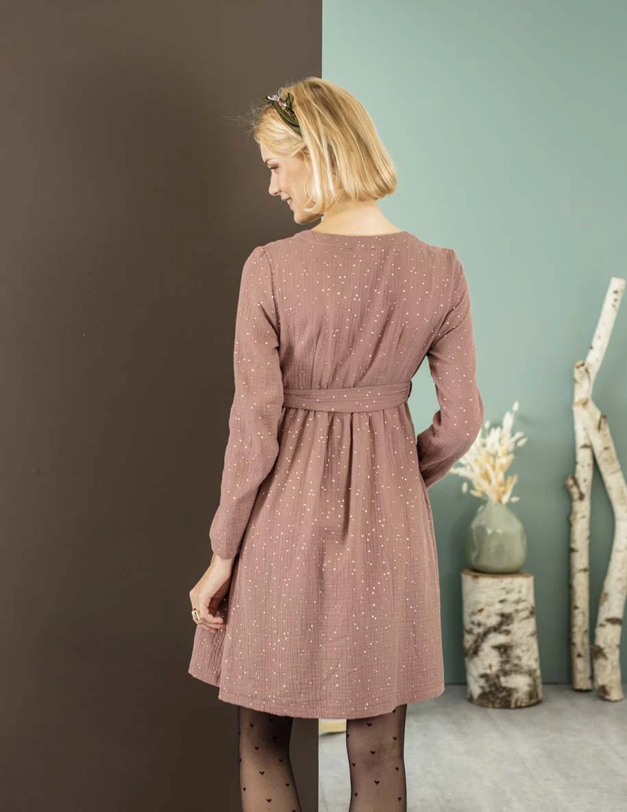 BALLOON ROBE GAZE COTON POIS ROSE BOHEME