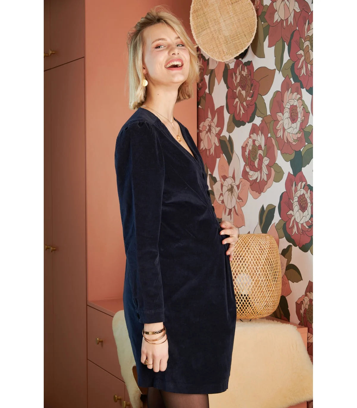 BALLOON ROBE LIQUETTE VELOURS MARINE