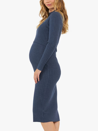 RIPE EDEN ZWANGERSCHAPS-VOEDINGSJURK GEBREID DENIM MARLE