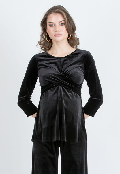 ATTESA CAROLINA M BLOUSE VELVET ZWART
