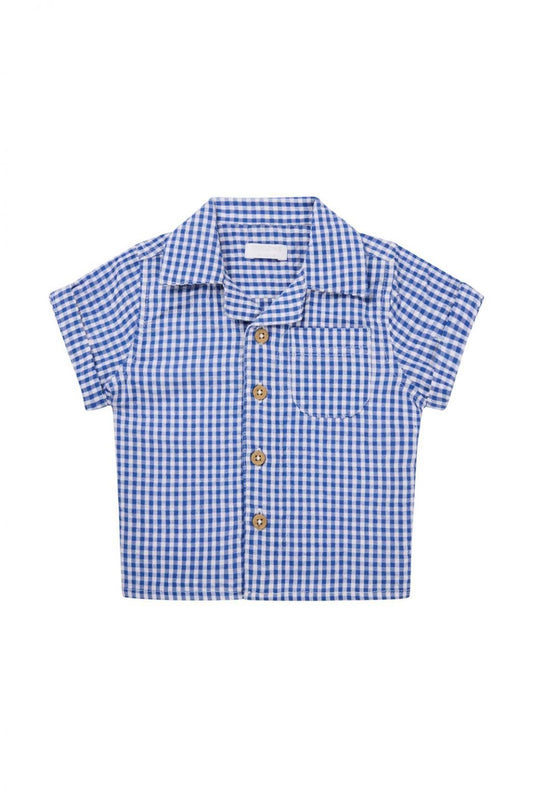 NOPPIES T-SHIRT OSNABRUCK CHECK PATERN MEDIUM BLUE