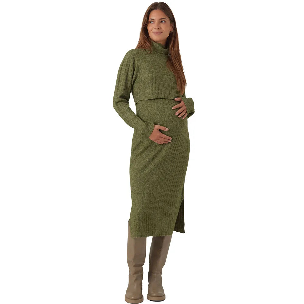 MAMA LICIOUS SUNIVA KNIT MIDI DRESS WINTER MOSS