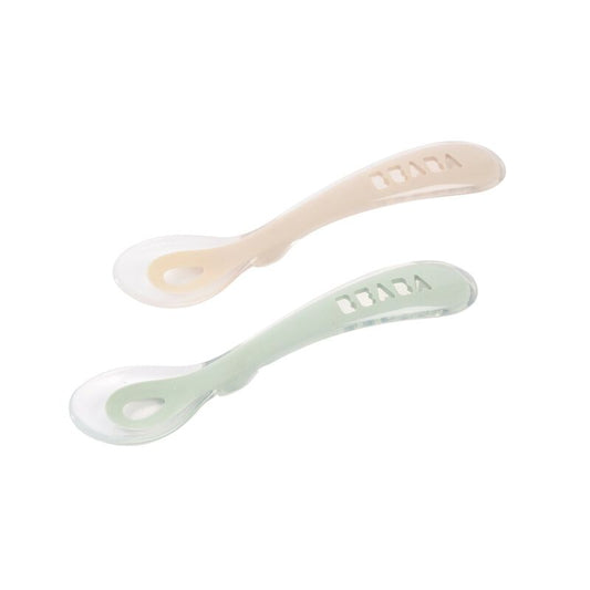 BEABA 2E STAGE 2 SILICONEN LEPELSET + DRAAGTAS - CLAY / MISTY GREEN 8M+