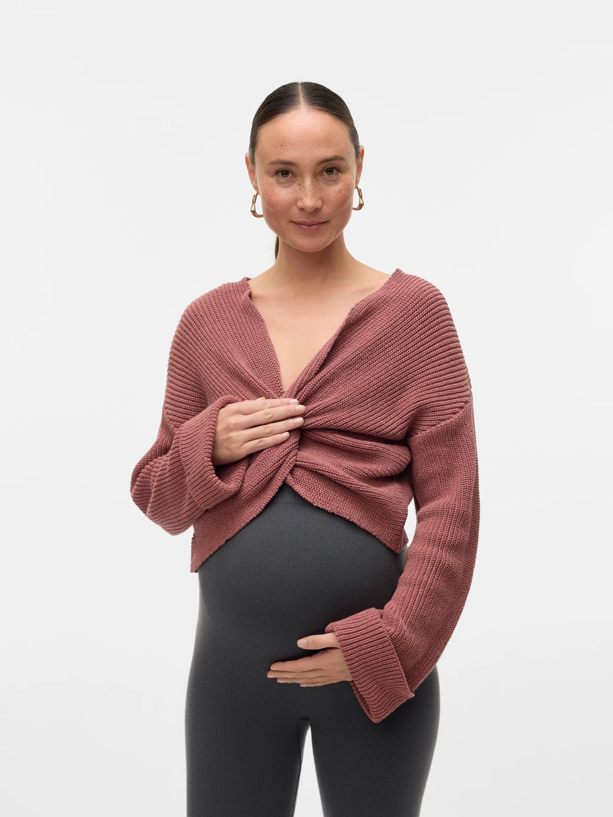 MAMA LICIOUS SVALA CROP KNIT TOP ROSE TAUPE
