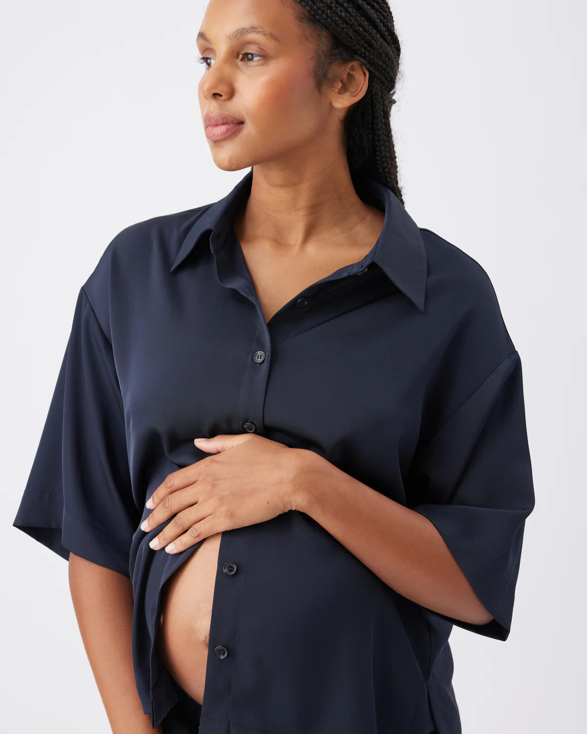 RIPE TAMARA SATIN SHIRT- MIDNIGHT