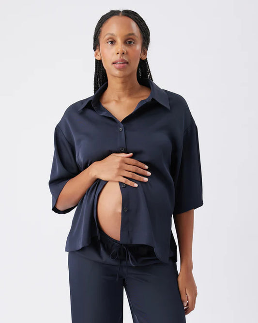RIPE TAMARA SATIN SHIRT- MIDNIGHT