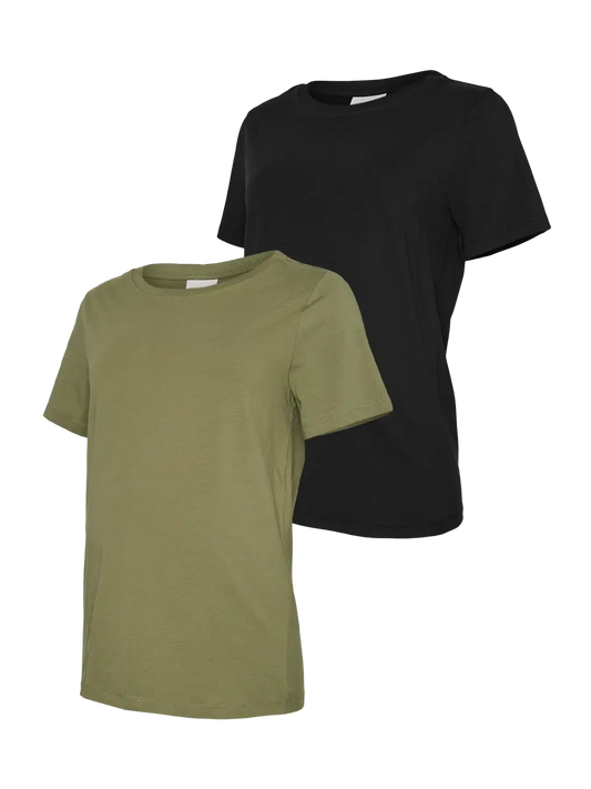 MAMA LICIOUS MIA TOP ZWART/OLIVE GREEN 2PACK