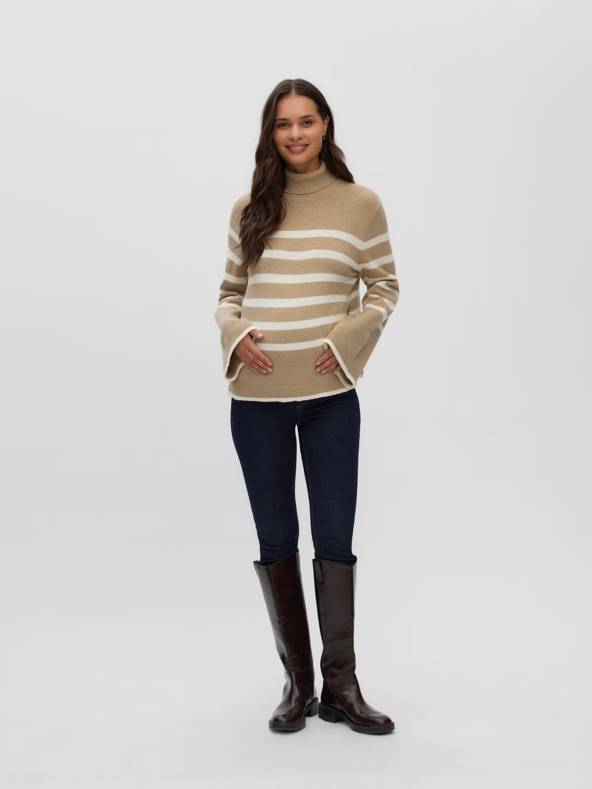 MAMA LICIOUS MIMMI STRIPED KNIT BEIGE