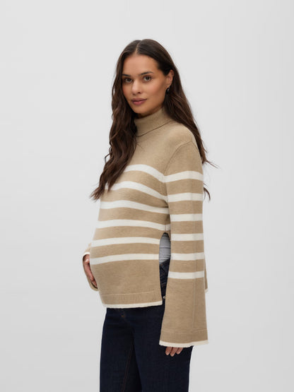 MAMA LICIOUS MIMMI STRIPED KNIT BEIGE