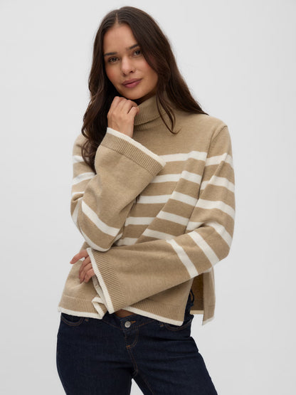 MAMA LICIOUS MIMMI STRIPED KNIT BEIGE