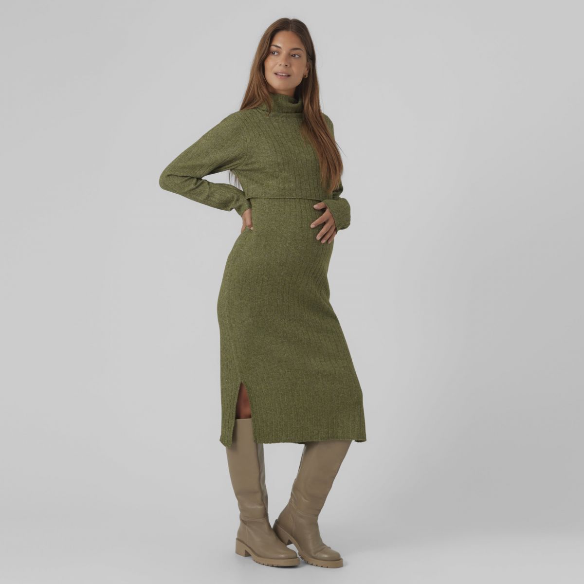 MAMA LICIOUS SUNIVA KNIT MIDI DRESS WINTER MOSS