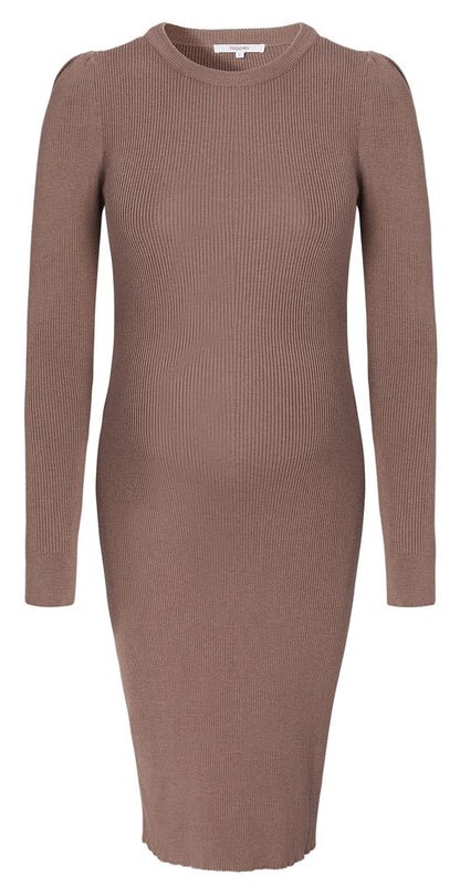 NOPPIES VENA KNIT DRESS DEEP TAUPE