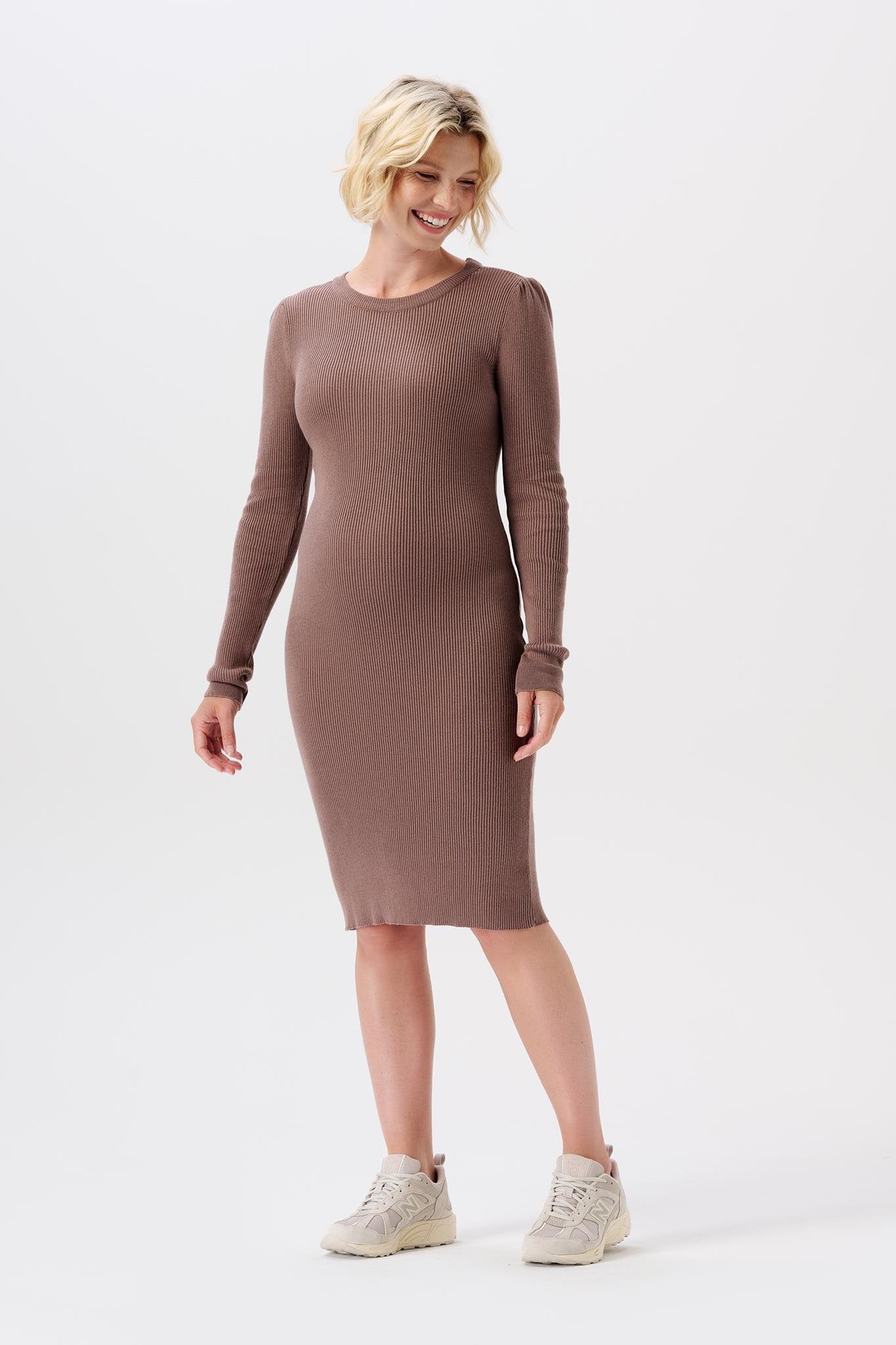 NOPPIES VENA KNIT DRESS DEEP TAUPE