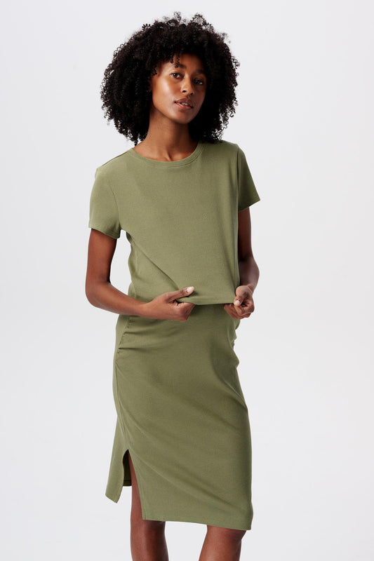 ESPRIT SET ROK + T-SHIRT OLIVE GREEN