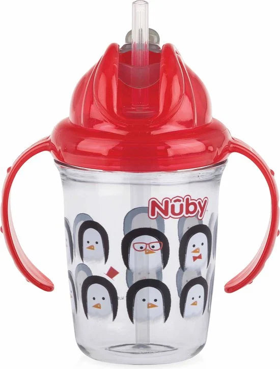 NUBY FLIP-IT ANTILEKBEKER MET HANDVATEN TRITAN ROOD PINGUIN