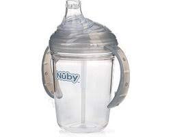 NUBY ANTILEKBEKER MET RIETJE 240ML GRIJZE